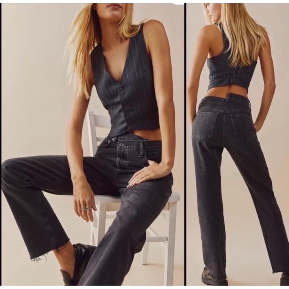AGOLDE Hip‎ & Trending High-Rise Criss Cross Black Straight Leg Jeans W28 Denim